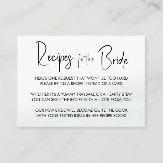 Rezept Anfrage Green Wash Brautparty Game Card Hinweiskarte (Vorderseite)