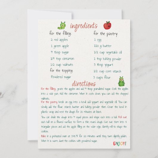 Rezept Apple Cookies Grußkarte für Weihnachten Einladung (Rückseite)