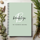 Rezept-Buch "Sage Green Black and White Monogram" Notizblock