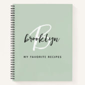 Rezept-Buch "Sage Green Black and White Monogram" Notizblock (Vorderseite)