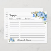 Rezept Card Brautparty Blue Floral Wedding (Vorne/Hinten)