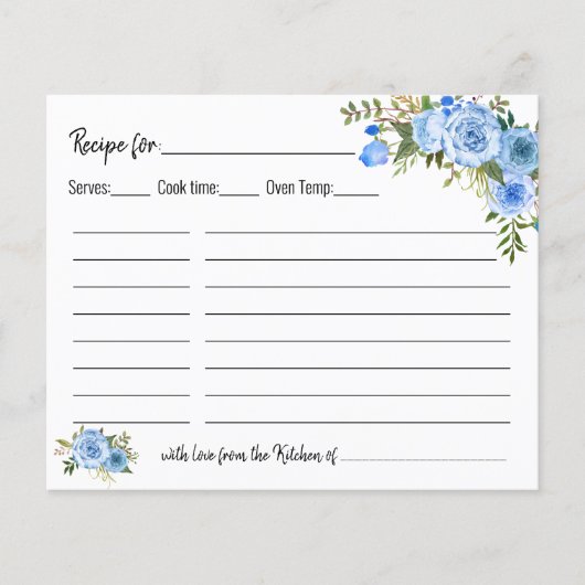 Rezept Card Brautparty Blue Floral Wedding (Vorderseite)