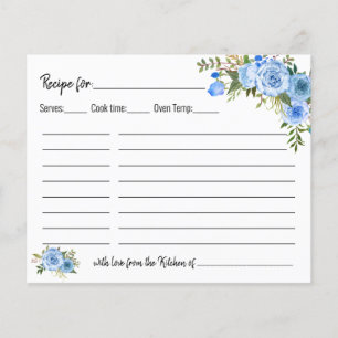 Rezept Card Brautparty Blue Floral Wedding