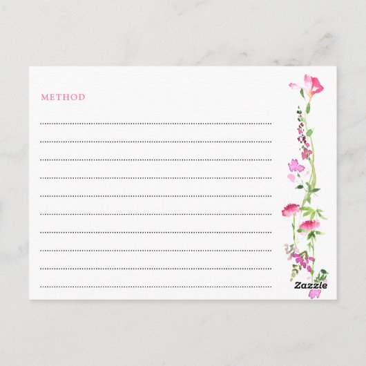 Rezept Card Feminine Pink Wildblume Brautparty Postkarte (Rückseite)