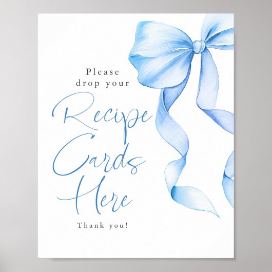 Rezept Cards Dusty Blue Bow Brautparty Signierung Poster (Vorne)