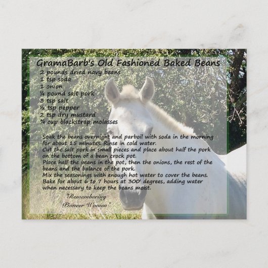 Rezept für altmodische Bohnen Postkarte (Vorderseite)