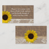 Rezept für Burlap- und Sonnenblumen oder Registrie Begleitkarte (Vorne/Hinten)