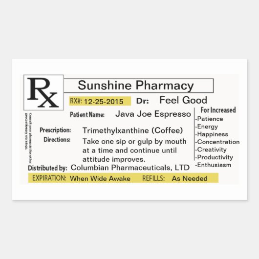 Rezept für den rechteckigen Aufkleber für Kaffee (Vorderseite)