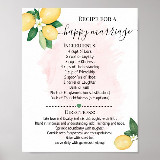Rezept für ein glückliches Heiratsgeschenk Lemon r Poster (Vorne)