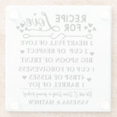 Rezept für eine glückliche Ehe, Brautparty Geschen Glasuntersetzer (Rückseite)