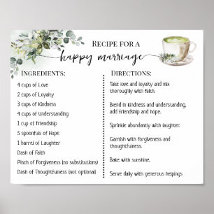 Rezept für eine glückliche Ehe Greenery Matcha Poster