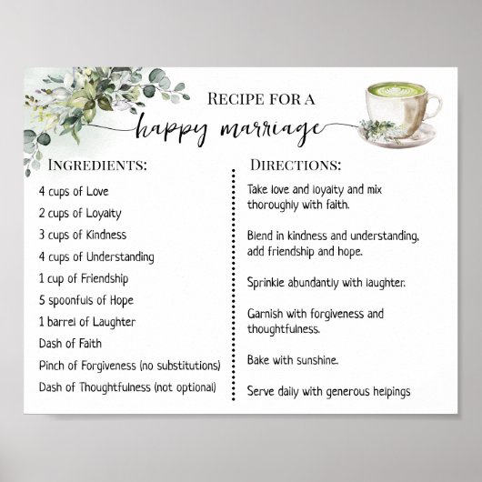 Rezept für eine glückliche Ehe Greenery Matcha Poster (Vorne)