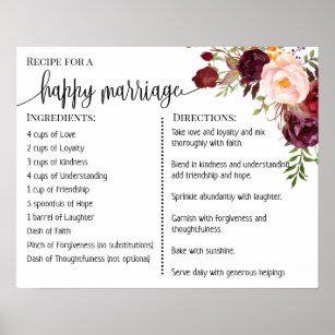 Rezept für eine glückliche Hochzeit frisch verheir Poster