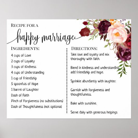 Rezept für eine glückliche Hochzeit frisch verheir Poster (Vorne)