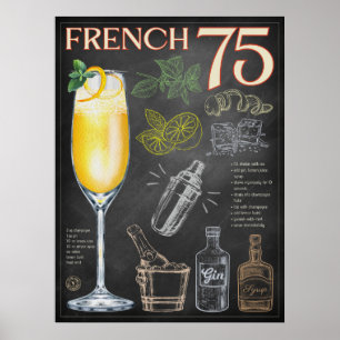 Rezept für French 75 Cocktail auf Schiefertafel-Ba Poster