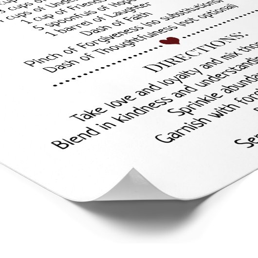 Rezept für glückliche Ehe Dusche Marsala Geschenk- Poster (Ecke)