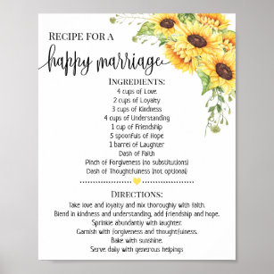 Rezept für glückliche Hochzeit Duschgeschenk Sonne Poster