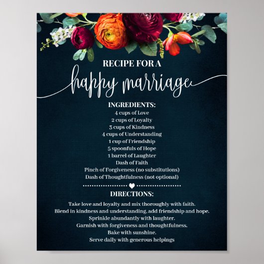 Rezept für glückliche Hochzeit Geschenk Wein Marin Poster (Vorne)