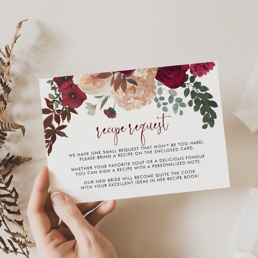 Rezept für Hochzeitsfeiern in Burgund Pink Blush Begleitkarte