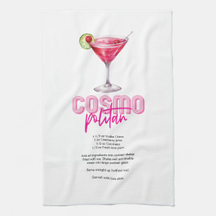 Rezept für rosa Watercolor-Cocktail Cosmopolitan Geschirrtuch