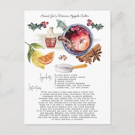 Rezept für Wasserfarben-Apfelwein | Weihnachtskart Postkarte (Vorderseite)