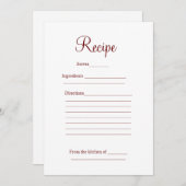 Rezept Karte Brautparty Party Hochzeit hinzufügen  (Vorne/Hinten)