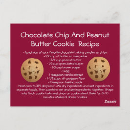 Rezept-Karte Chocolate Chip Erdnuss Butter Cookie Postkarte