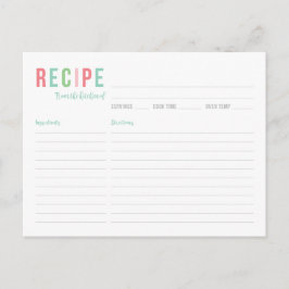 Rezept-Karte für aquamarines und rosa Brautparty Postkarte