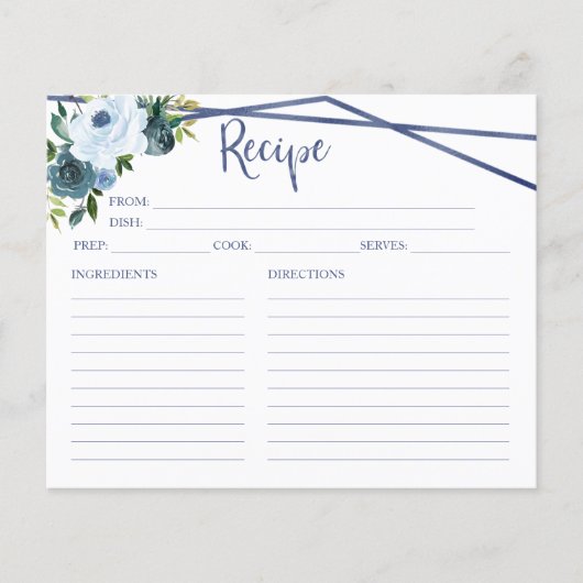 Rezept-Karte für blaues Brautparty (Vorderseite)