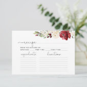 Rezept-Karte für Burgund-Brautparty (Stehend Vorderseite)