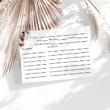 Rezept-Karte für Burgund Rosa Brautparty