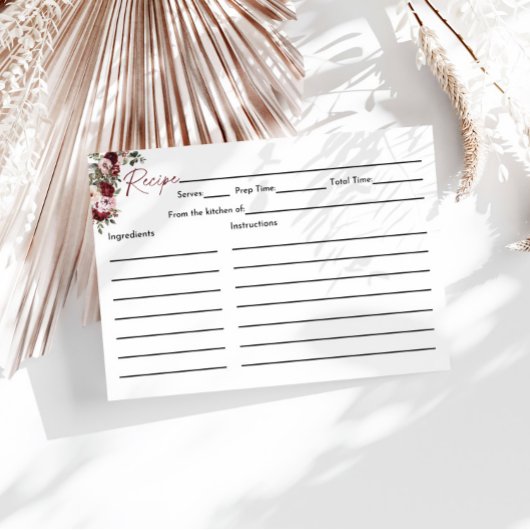 Rezept-Karte für Burgund Rosa Brautparty Begleitkarte