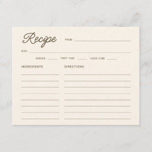 Rezept-Karte für das Brautparty frisch Begleitkarte
