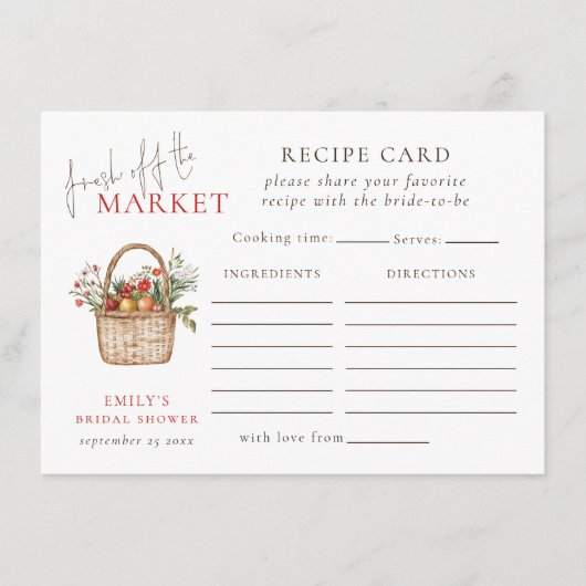 Rezept-Karte für das Brautparty frisch Begleitkarte (Vorderseite)