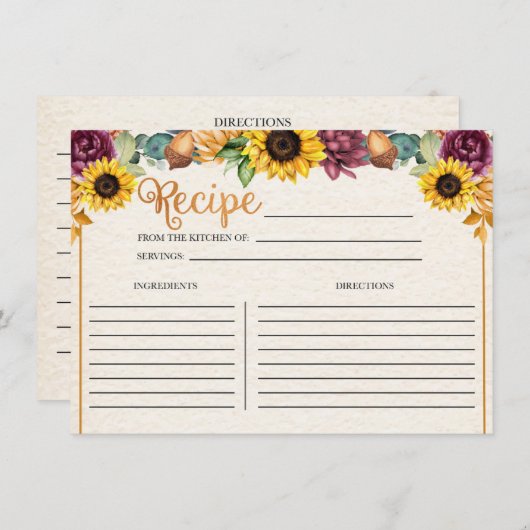 Rezept-Karte für den Herbst Sonnenblumen Begleitkarte (Vorne/Hinten)