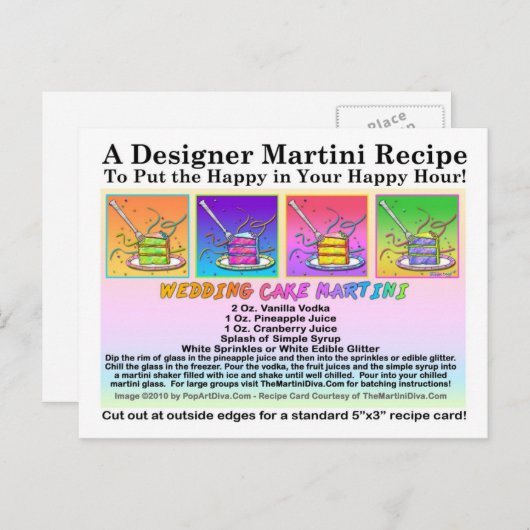 Rezept Karte für Hochzeitstorte Martini Postkarte (Vorne/Hinten)