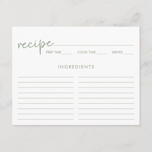 Rezept-Karte für Minimalistisches Brautparty in We Begleitkarte (Vorderseite)