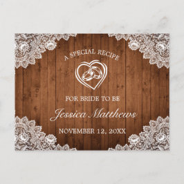 Rezept-Karte für rustikales Brautparty aus Holz un Postkarte