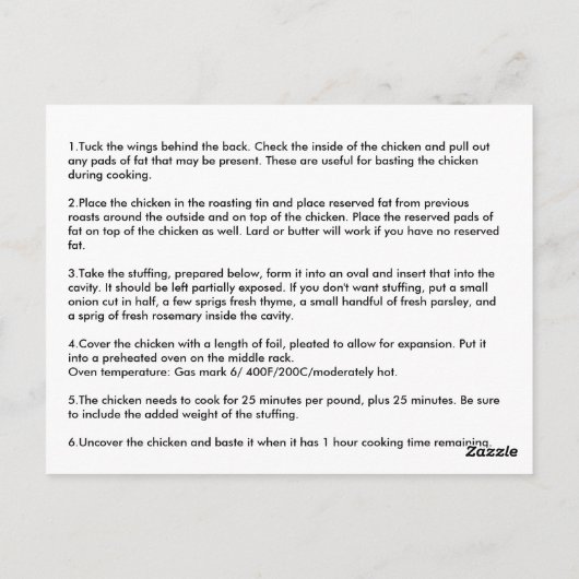 Rezept-Karte - Huhn geröstet Postkarte (Rückseite)