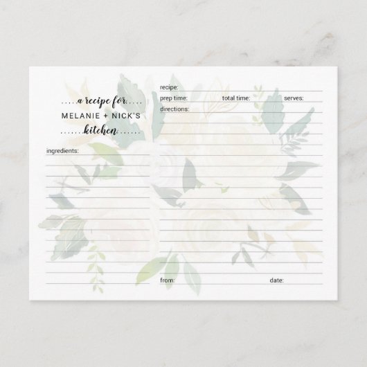 Rezept-Karte mit weißem Brautparty Postkarte (Vorderseite)