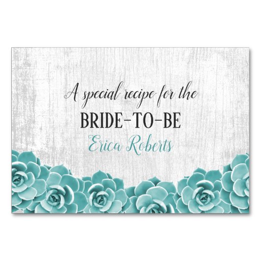 Rezept-Karte | Rustikales Sukkulentes Blumenelegan Tischnummer (Vorderseite)