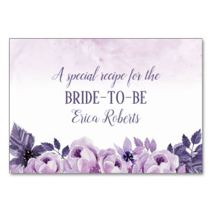 Rezept-Karte   Wasserfarbene Lila Blumenart Tischnummer