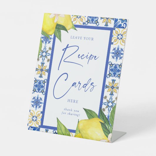 Rezept Karten Blue Tiles Lemons Brautparty Sockelschild (Vorderseite)