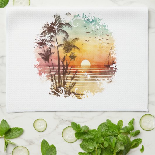 Rezept Keepake Beach Thema Sunset Geschenk Geschirrtuch (Gefaltet)