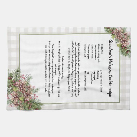 Rezept Keepsake Weihnachts Pine Cones Grau kariert Geschirrtuch (Horizontal)