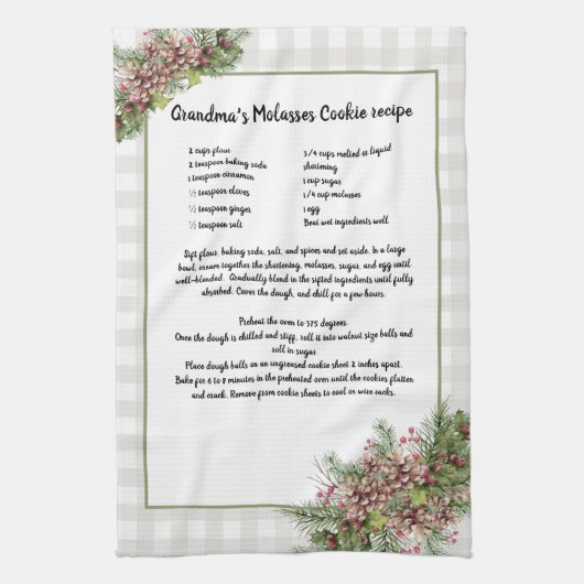 Rezept Keepsake Weihnachts Pine Cones Grau kariert Geschirrtuch (Vertikal)
