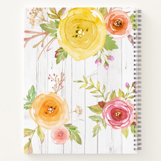 Rezept Kochbuch, Aquarellblüte auf rustikalem Holz Notizblock (Rückseite)