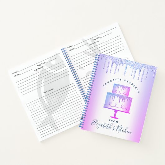 Rezept Kochbuch Bäckerei Lila Glitzer Tropfen Notizblock (Innenseite)