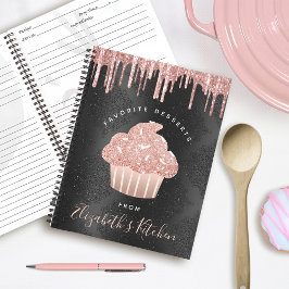 Rezept Kochbuch Cupcake Rose Gold Glitzer auf Schw Notizblock
