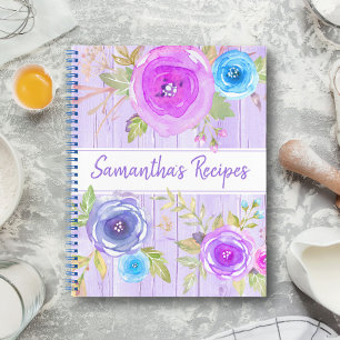 Rezept-Kochbuch florale rustikale Wasserfarbe Pfla Notizblock